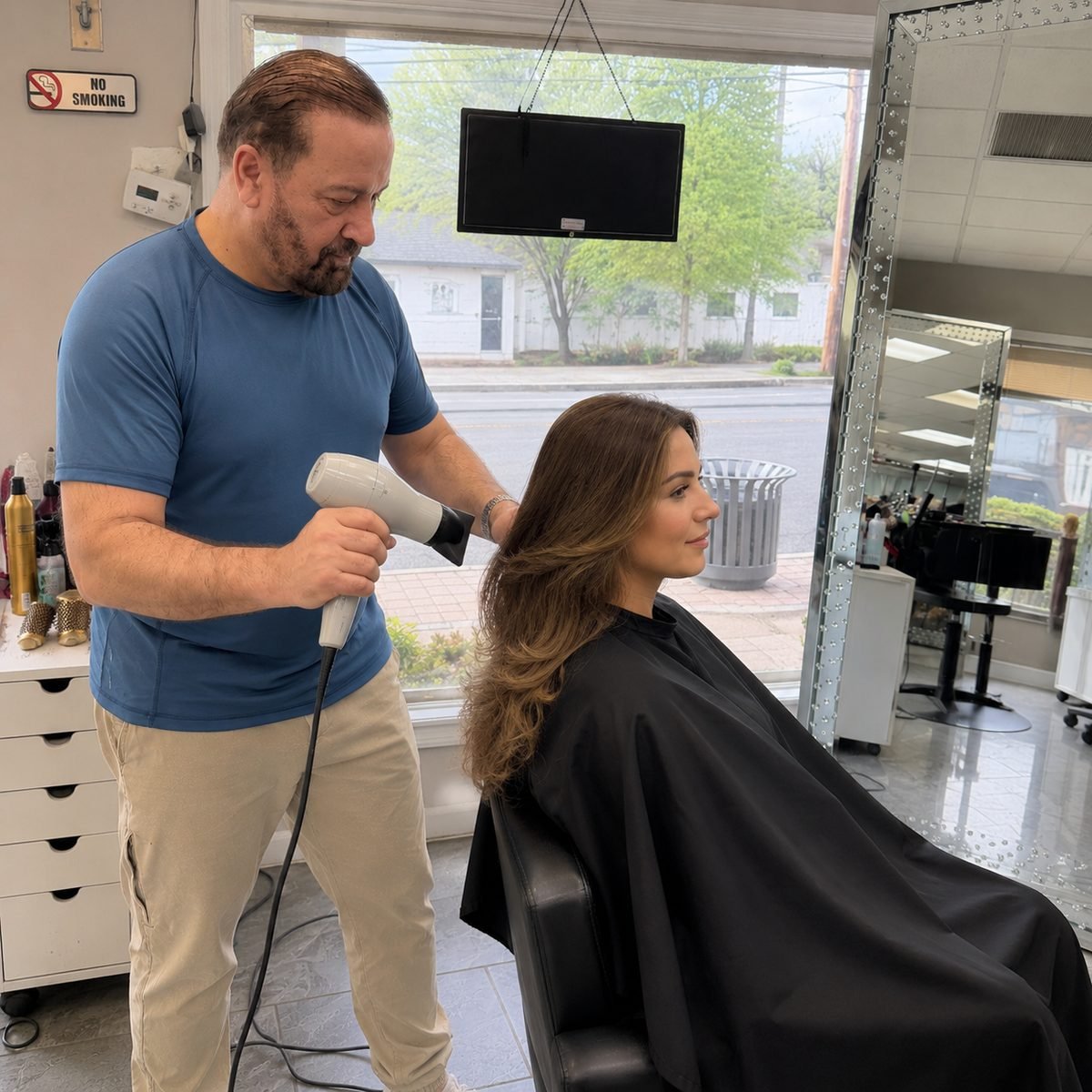 Samir working with a client at Glamour By Samir